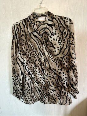 Vintage Alfred Dunner 20W Brown Black Leopard Print Blouse Shell Buttons